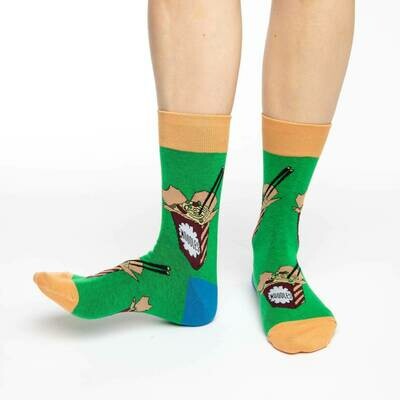 Ramen noodles cotton crew sock sold by Canadian owned Purple Moose Sock Company.