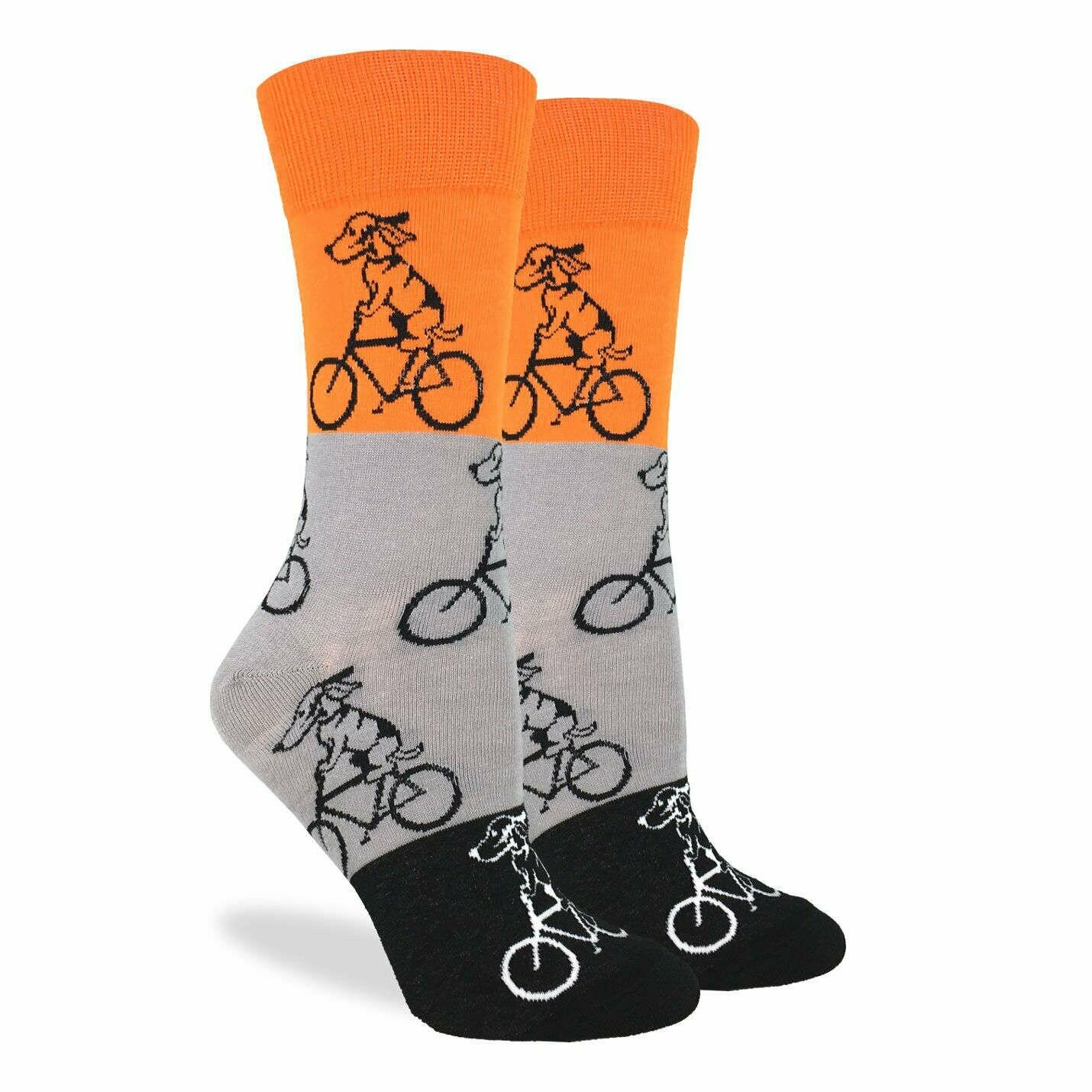 Orange Dogs on Bikes socks | M/L adult sizes | Good Luck Sock