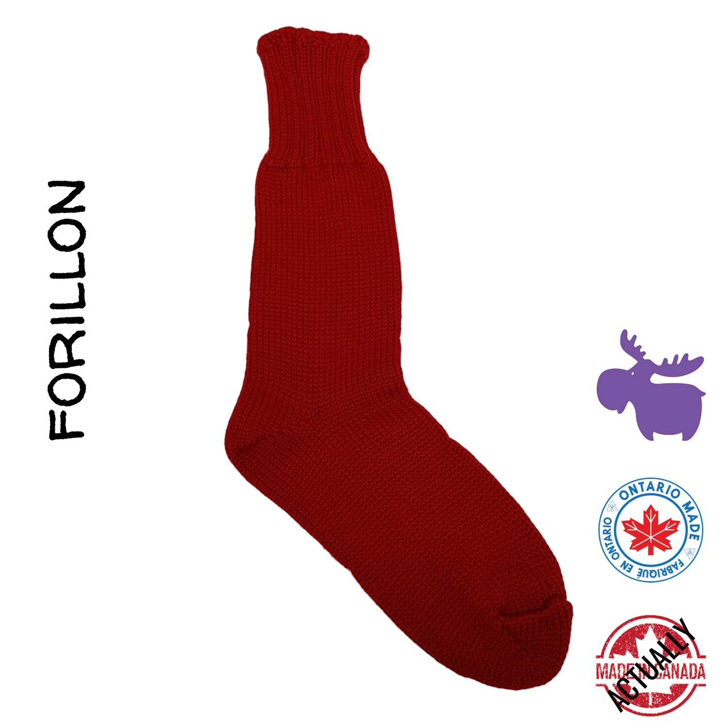 Forillon 100% Wool Boot Sock - Red