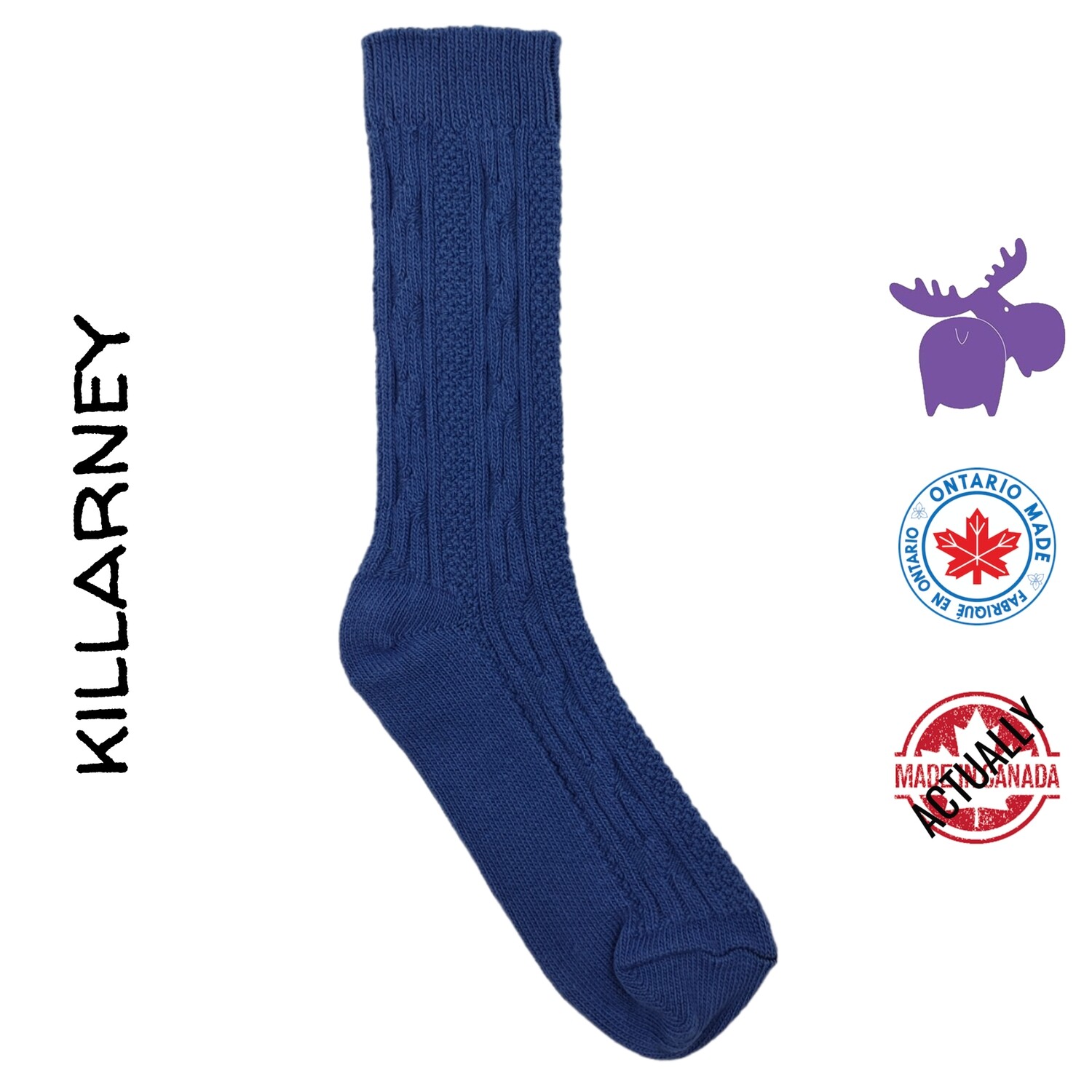 Killarney Cable Knit Crew Sock in 3 colors - Large size