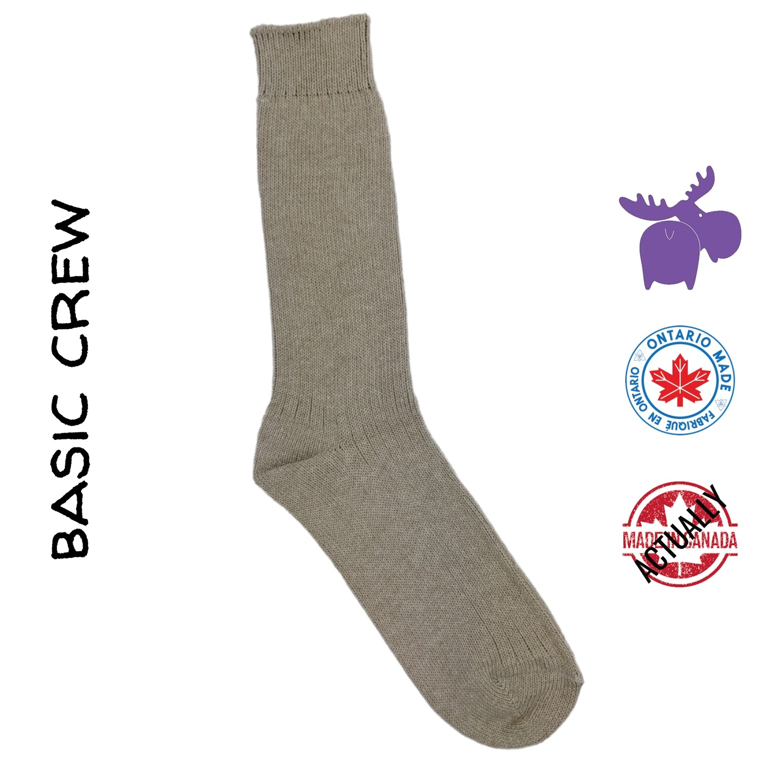 Basic Rib Knit Crew Sock in 2 colors | L adult size | Actually Made in Canada by Purple Moose