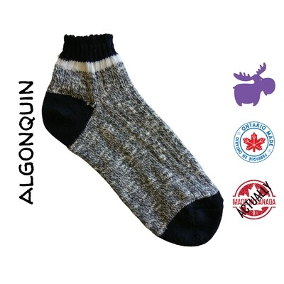 Algonquin Low Ankle Stripe socks in Black | S/M/L/XL youth to adult sizes | Actually Made in Canada by Purple Moose
