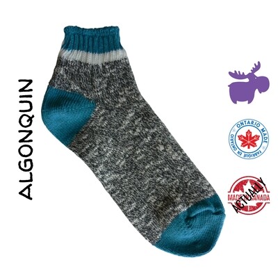 Algonquin Low Ankle Stripe socks in Teal | S/M/L youth to adult sizes | Actually Made in Canada by Purple Moose