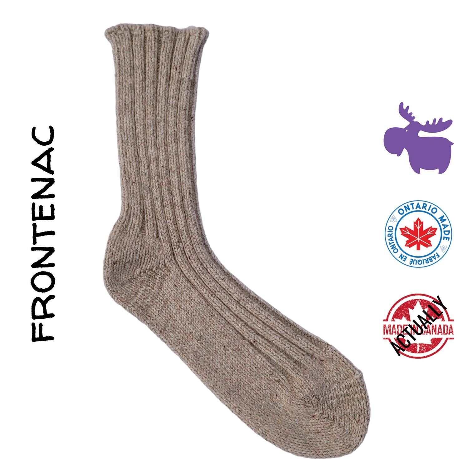 Frontenac Cotton/Wool Boot Sock in Oatmeal | One Size Fits Most | Actually Made in Canada by Purple Moose