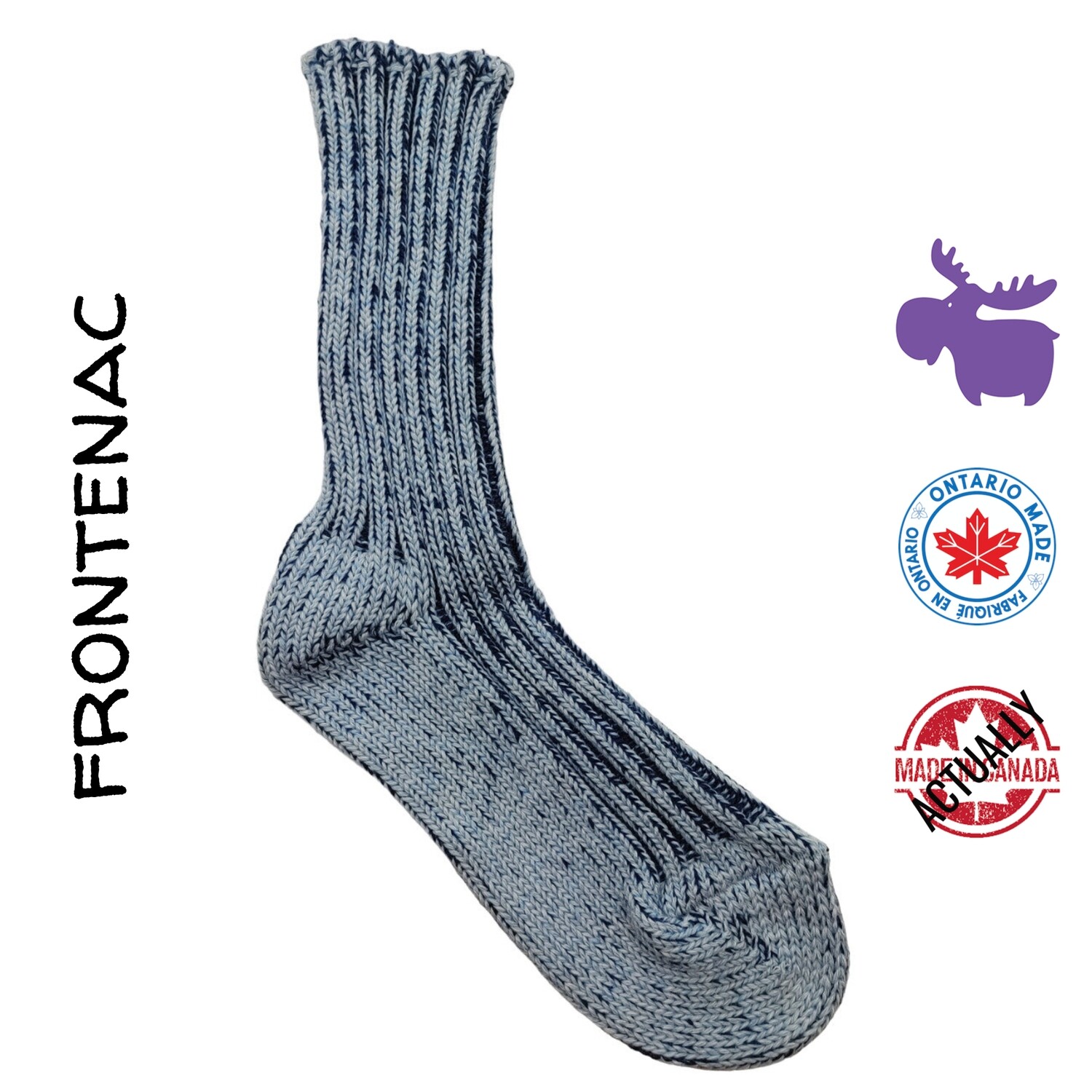 Frontenac Cotton/Wool Boot Sock in Quail Egg Blue | One Size Fits Most | Actually Made in Canada by Purple Moose