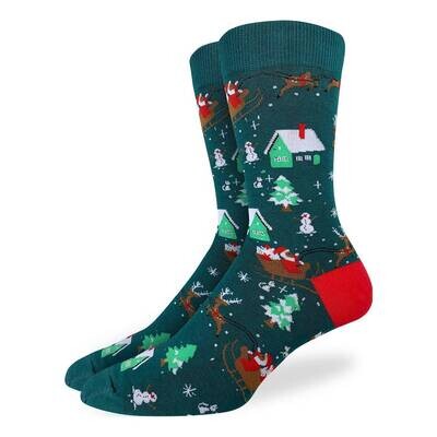 Santa on a Sled socks | L adult size | Good Luck Sock
