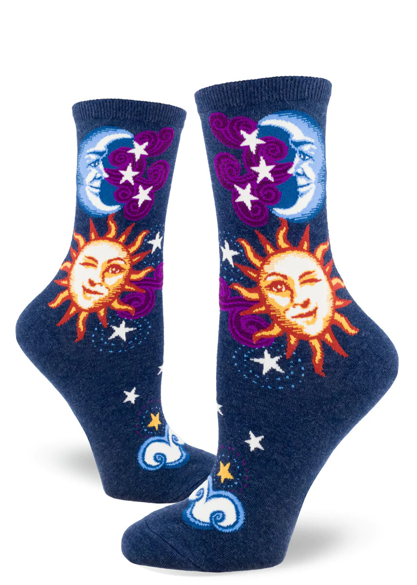 Celestial Sun & Moon crew socks | M adult size | ModSocks