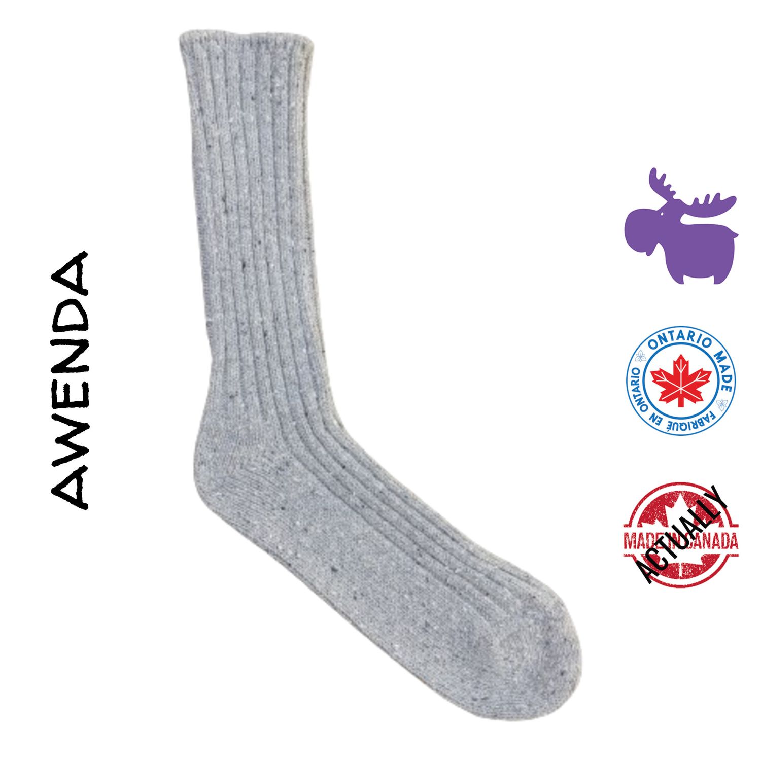 Awenda Recycled Wool &amp; Acrylic Boot Sock OSFM Actually Made in Canada, Size: OSFM, Color: Grey Speck