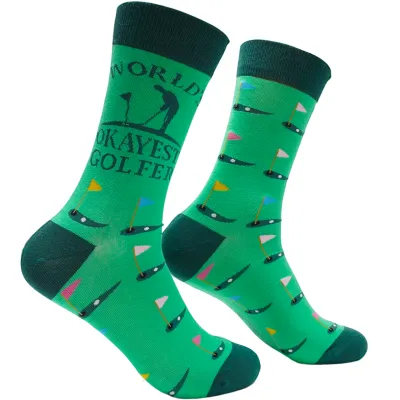 World&#39;s Okayest Golfer Socks | L adult size | Shoc Joc