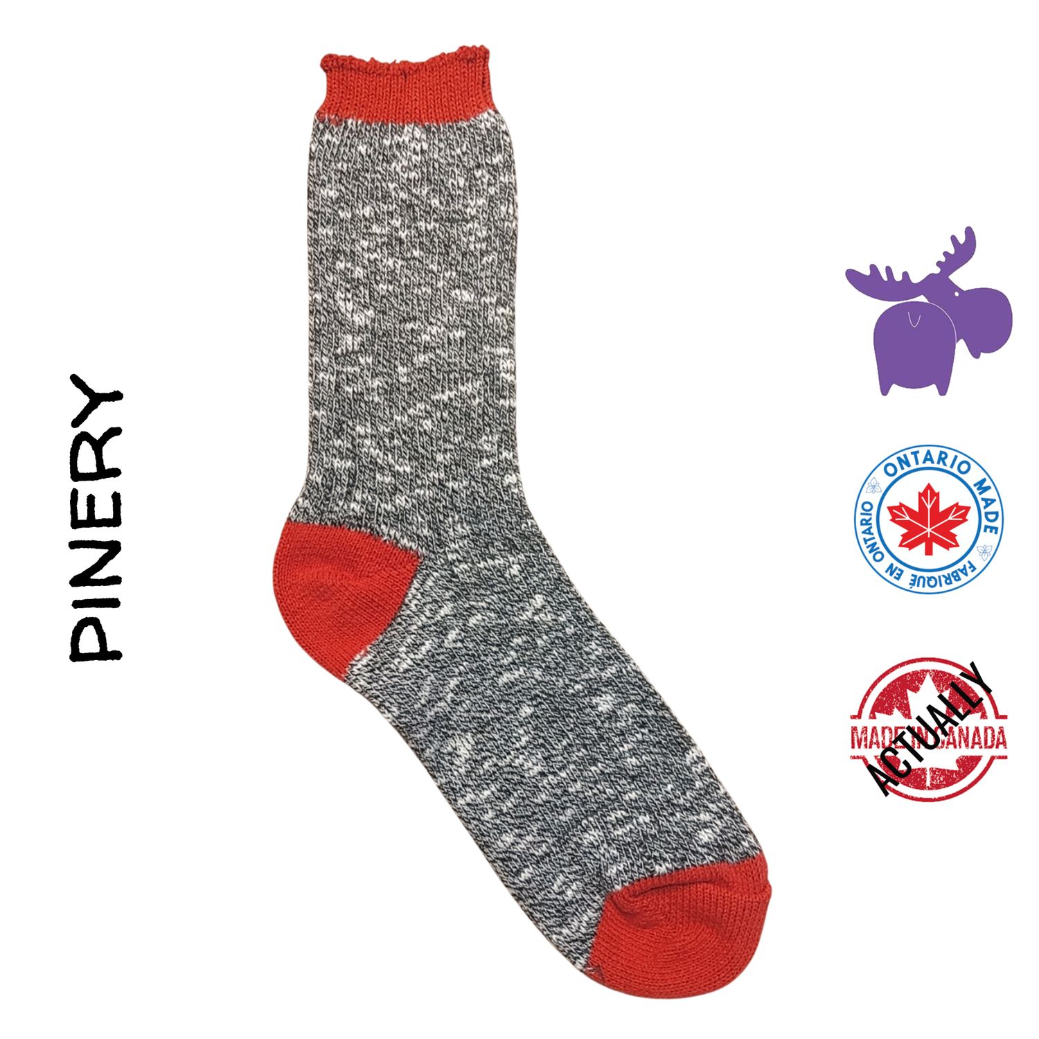 Pinery Mini Crew Sock in Red | M/L adult sizes | Actually Made in Canada by Purple Moose