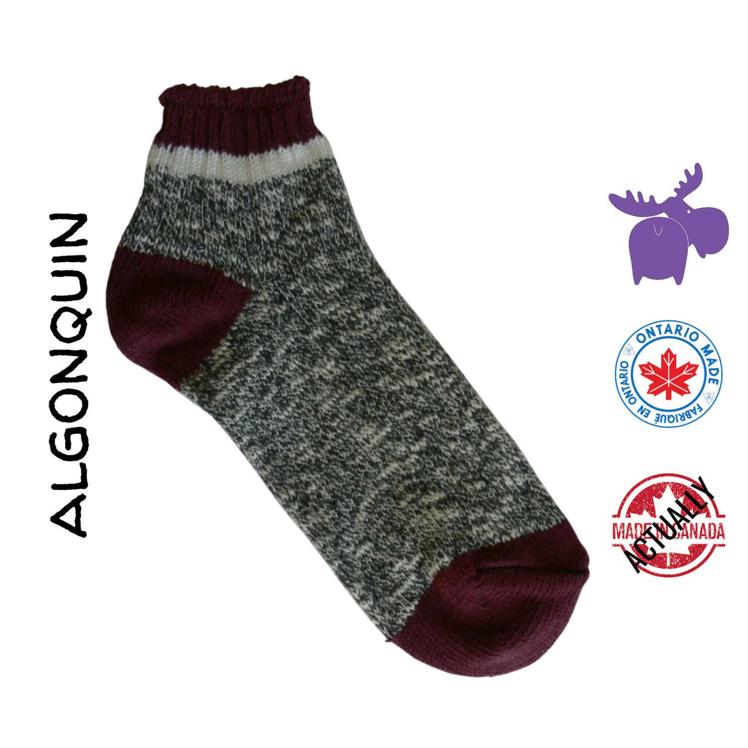 Burgundy Ankle Sock Actually Made in Canada by Purple Moose