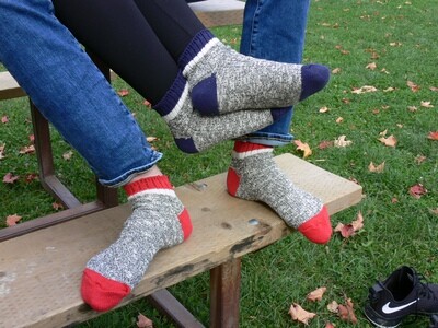 Red and Navy Algonquin Ankle Socks Actually Made in Canada by Purple Moose