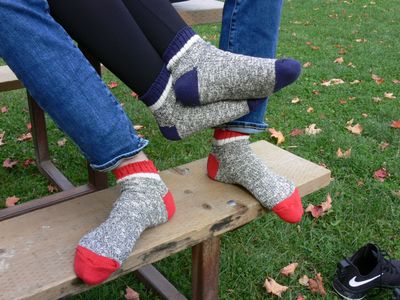 Red and Navy Algonquin Ankle Socks Actually Made in Canada by Purple Moose
