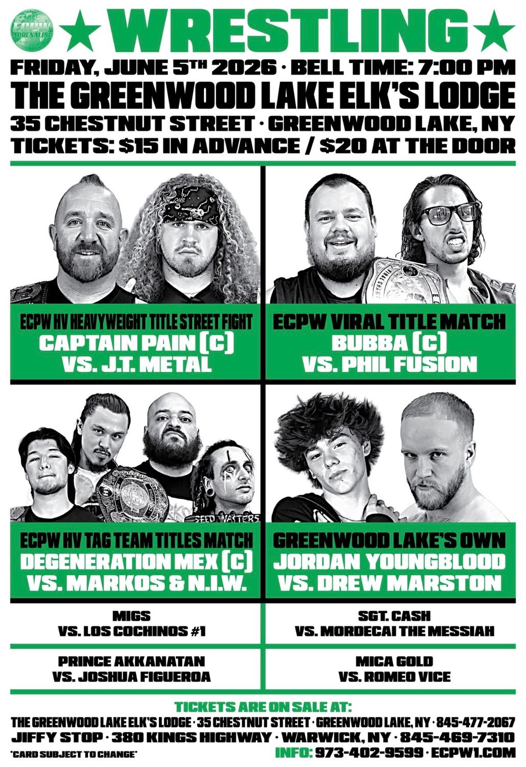 ECPW at The Greenwood Lake Elk's Lodge (6/5/2026)