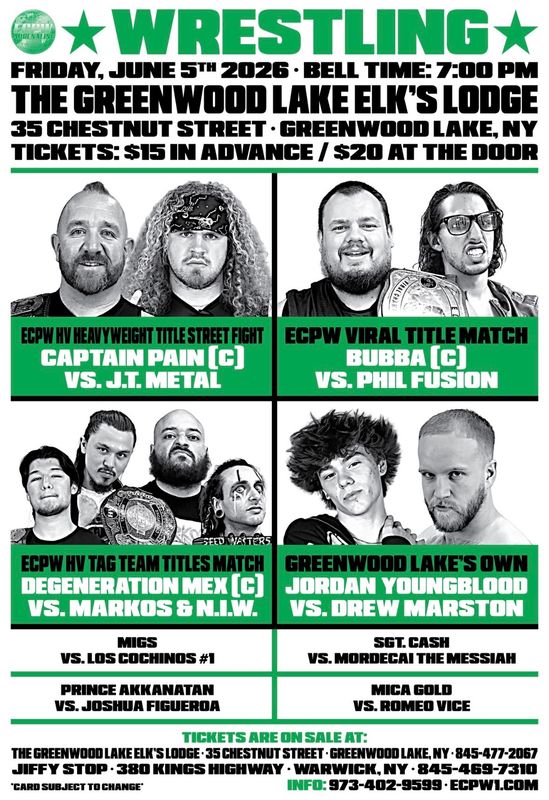 ECPW at The Greenwood Lake Elk's Lodge (6/5/2026)