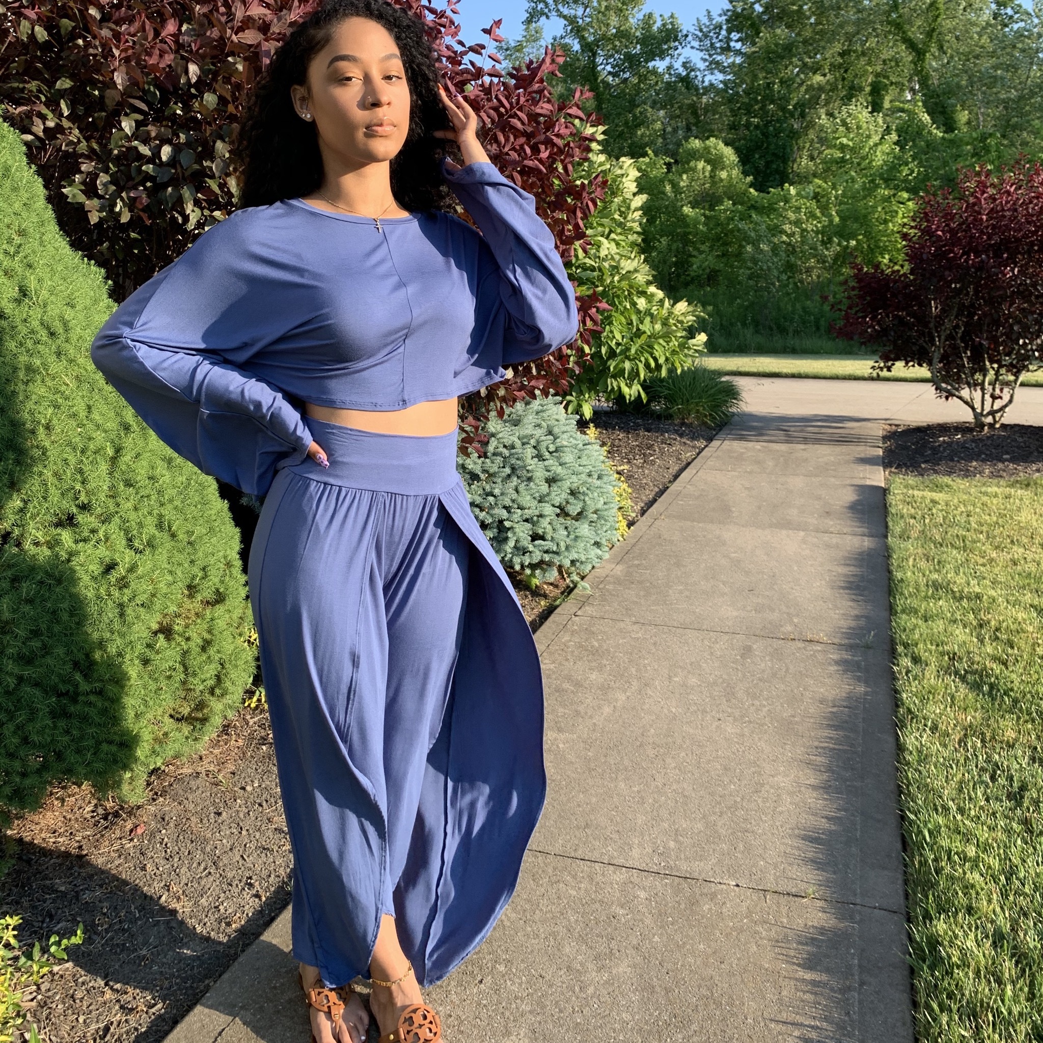 Let’s Chill Two Piece Set-Denim Blue UP2P900-LETSCHILL-DENIMBLUE