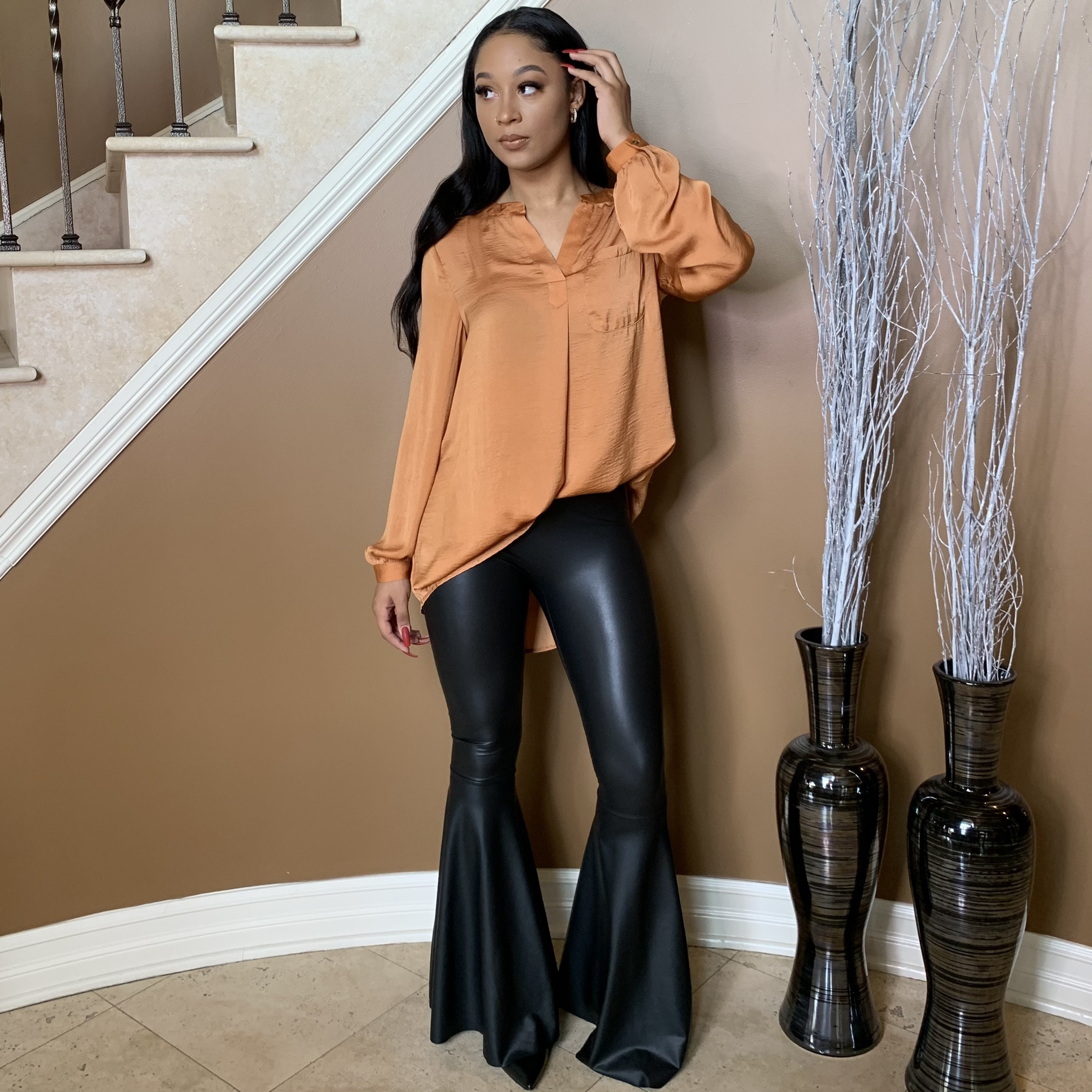 Bella Boss Faux Leather Flare Pants