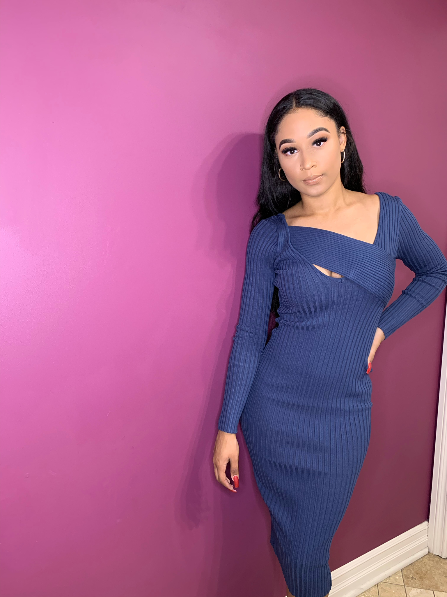Dola Midi Sweater Dress-Classic Blue
