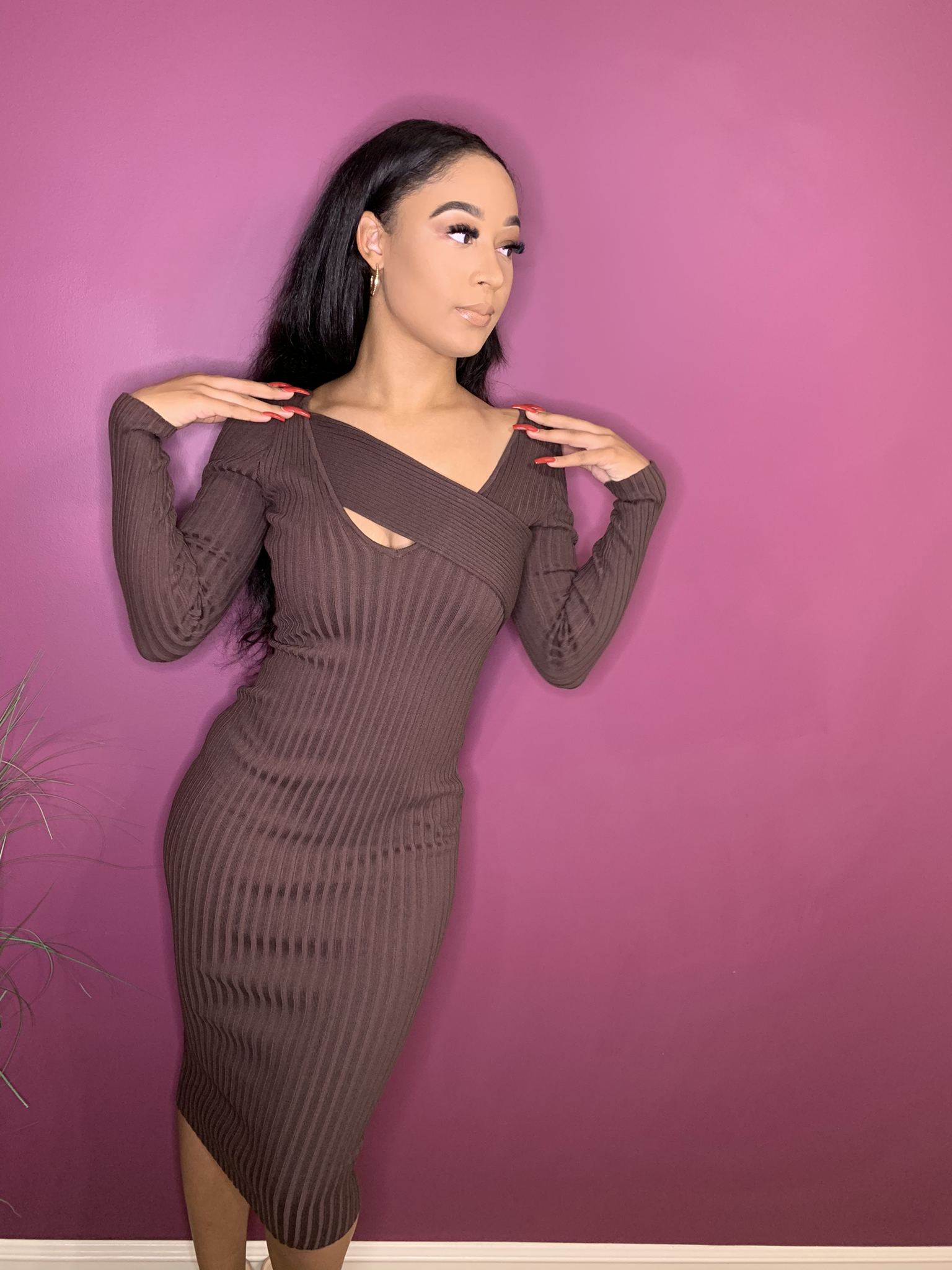 Dola Midi Sweater Dress-Chocolate UPDR937-DOLA-CHOCOLATE