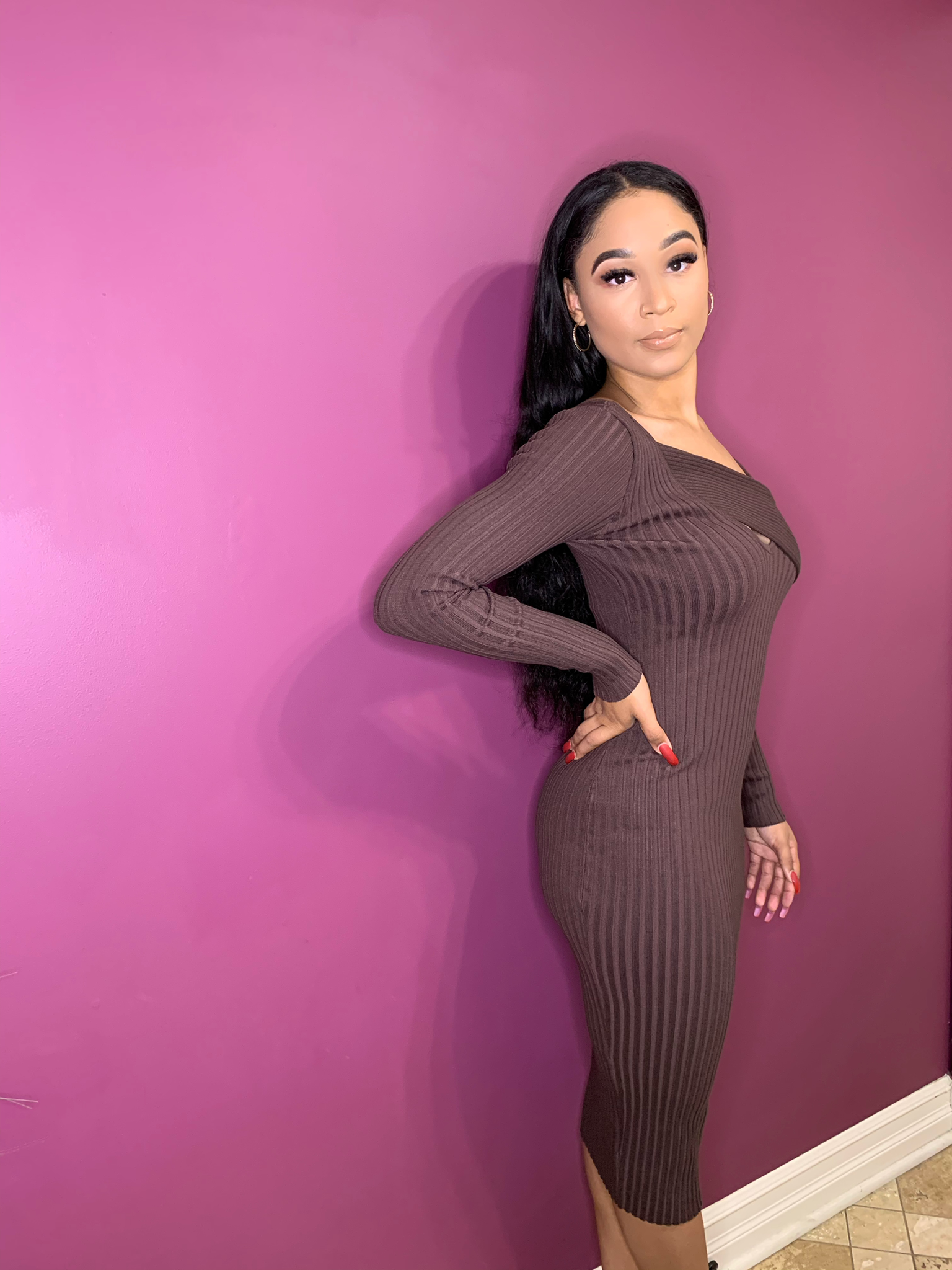 Dola Midi Sweater Dress-Chocolate