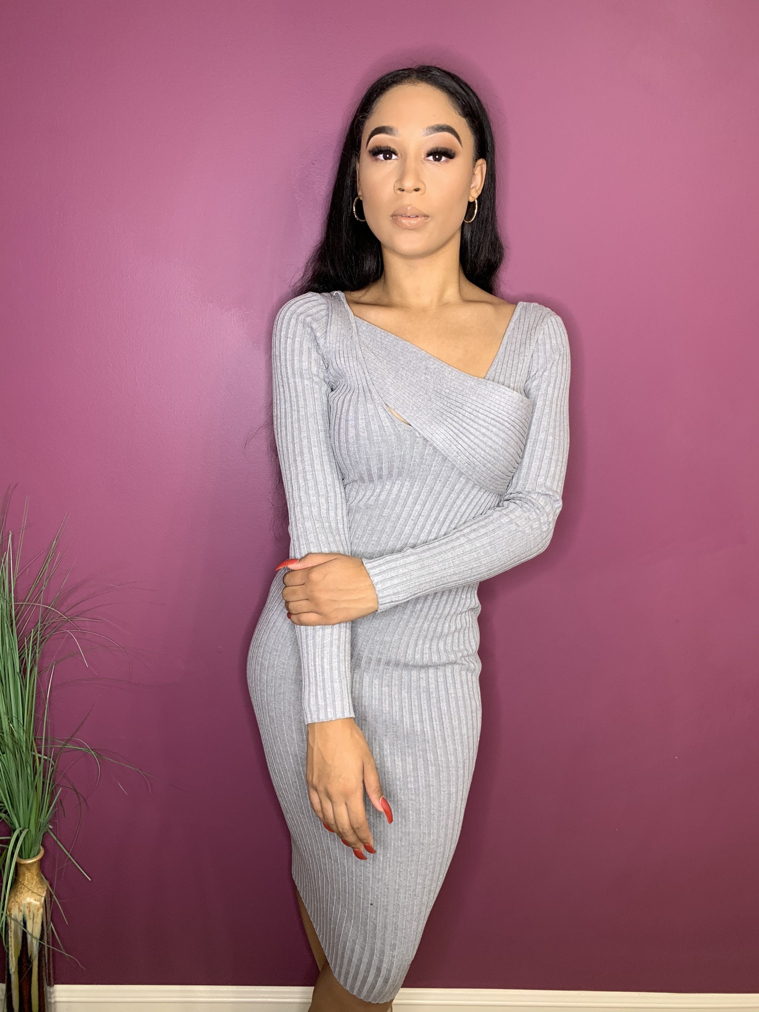 Dola Midi Sweater Dress-Heather Grey