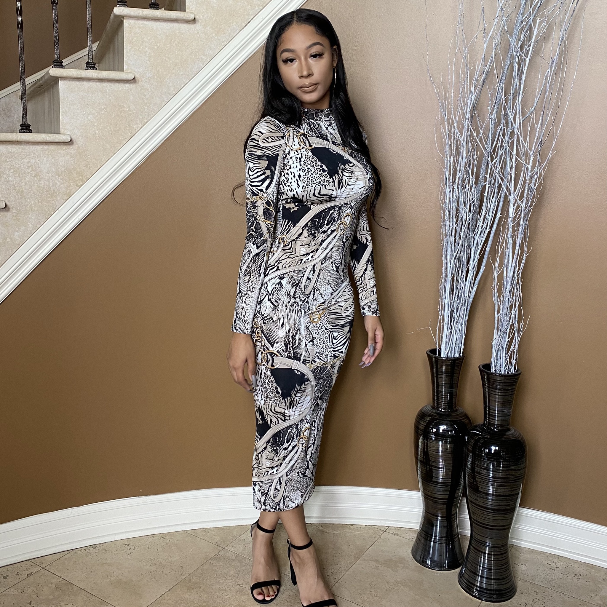 Luxe Villa Midi Dress-Grey UPDR939-LUXEVILLAGREY