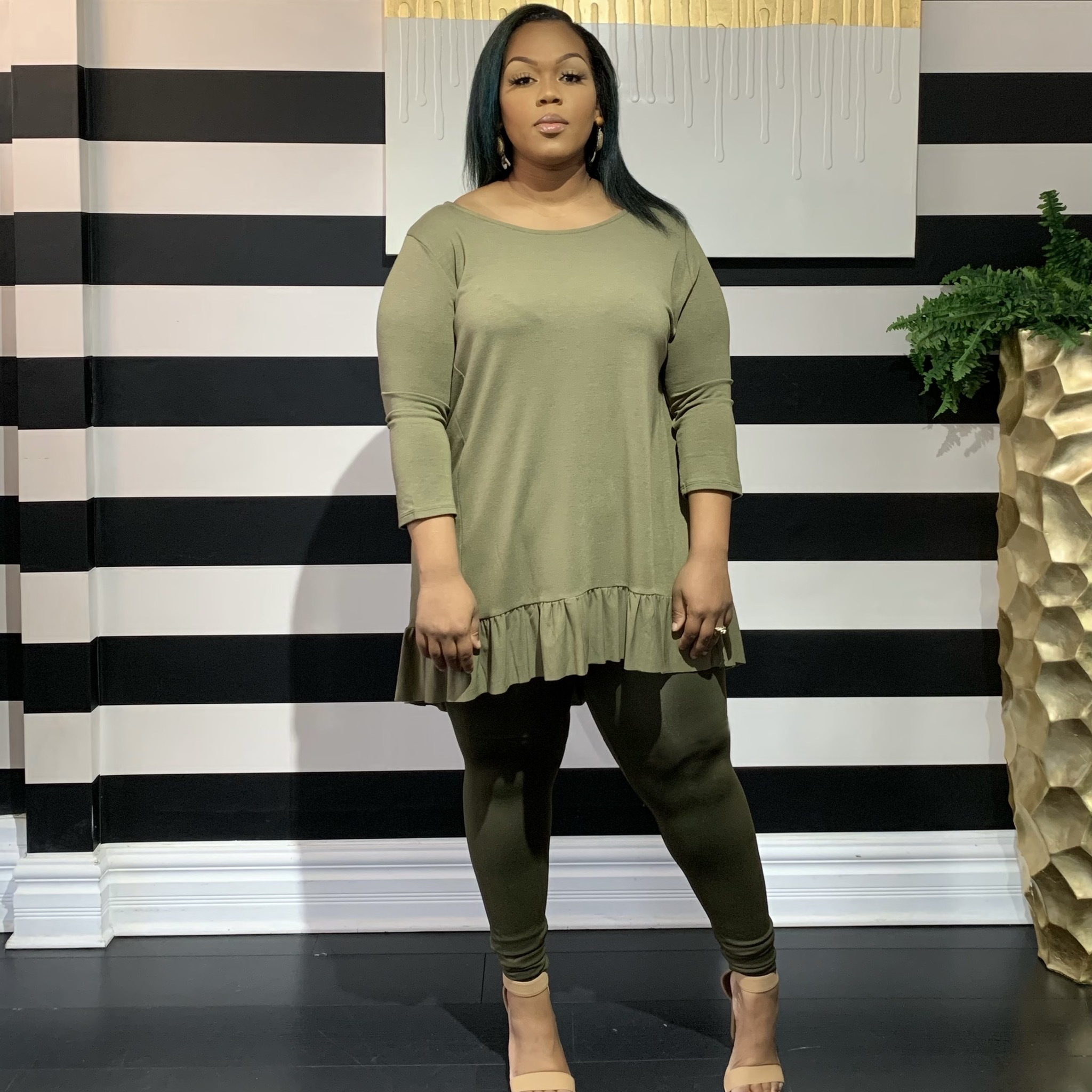 Buttercup Two Piece Set-Curvy-Olive UP2P941-BUTTERCUPOLIVE