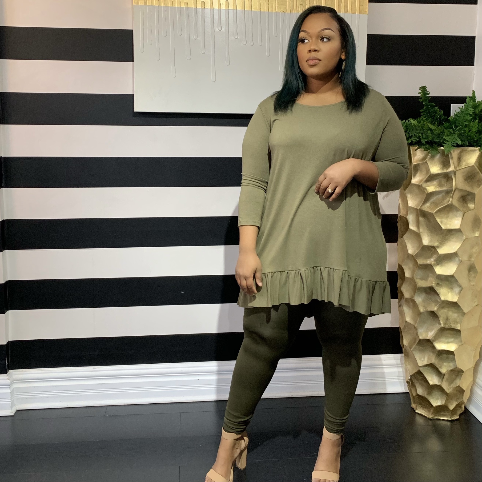 Buttercup Two Piece Set-Curvy-Olive