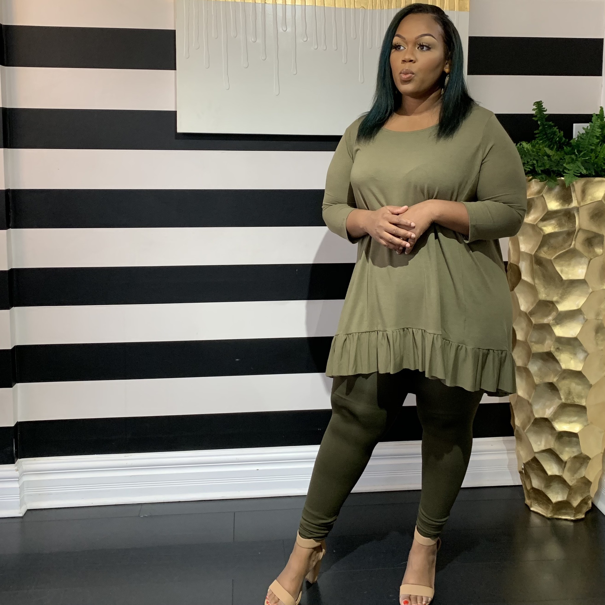 Buttercup Two Piece Set-Curvy-Olive
