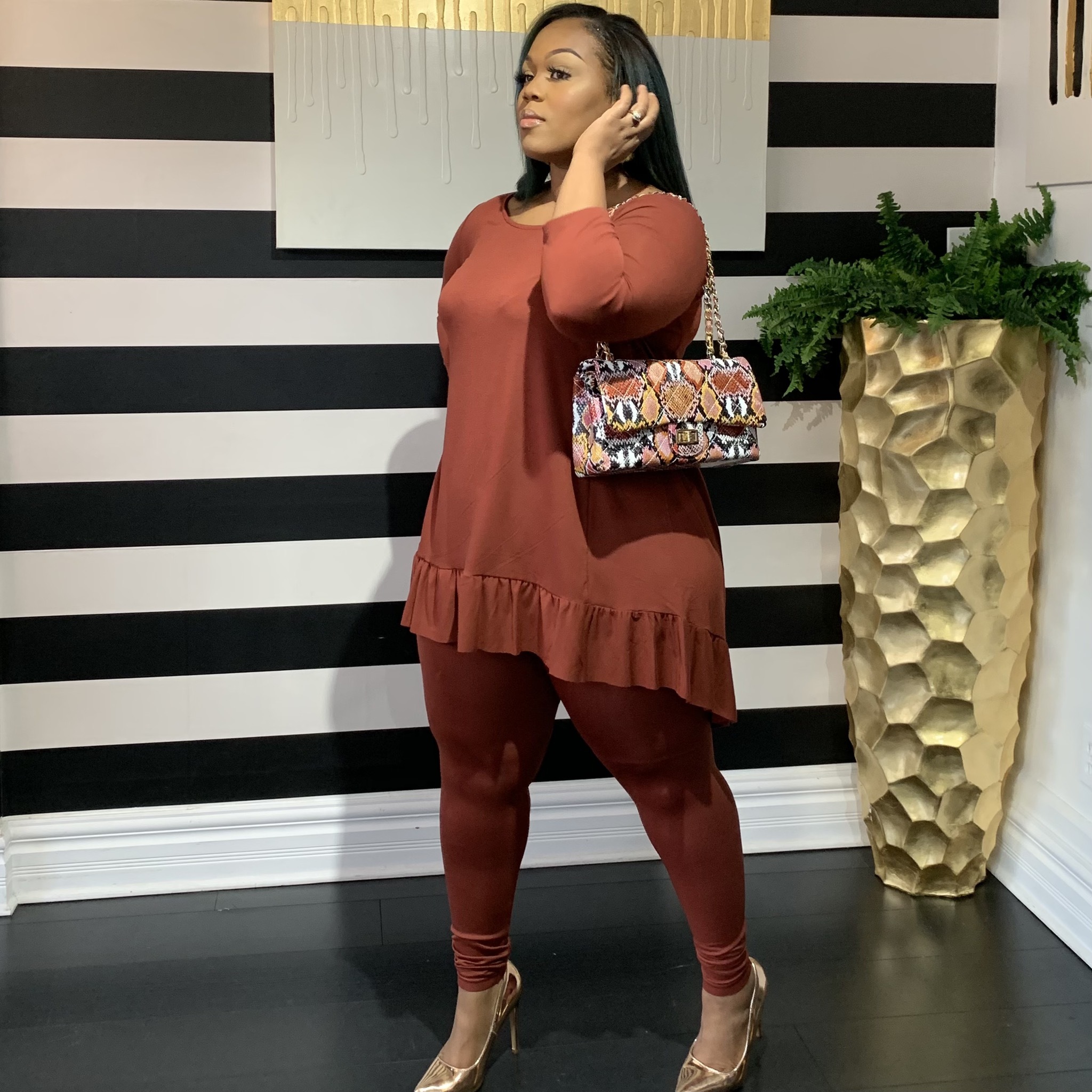 Buttercup Two Piece Set-Curvy-Dark Rust