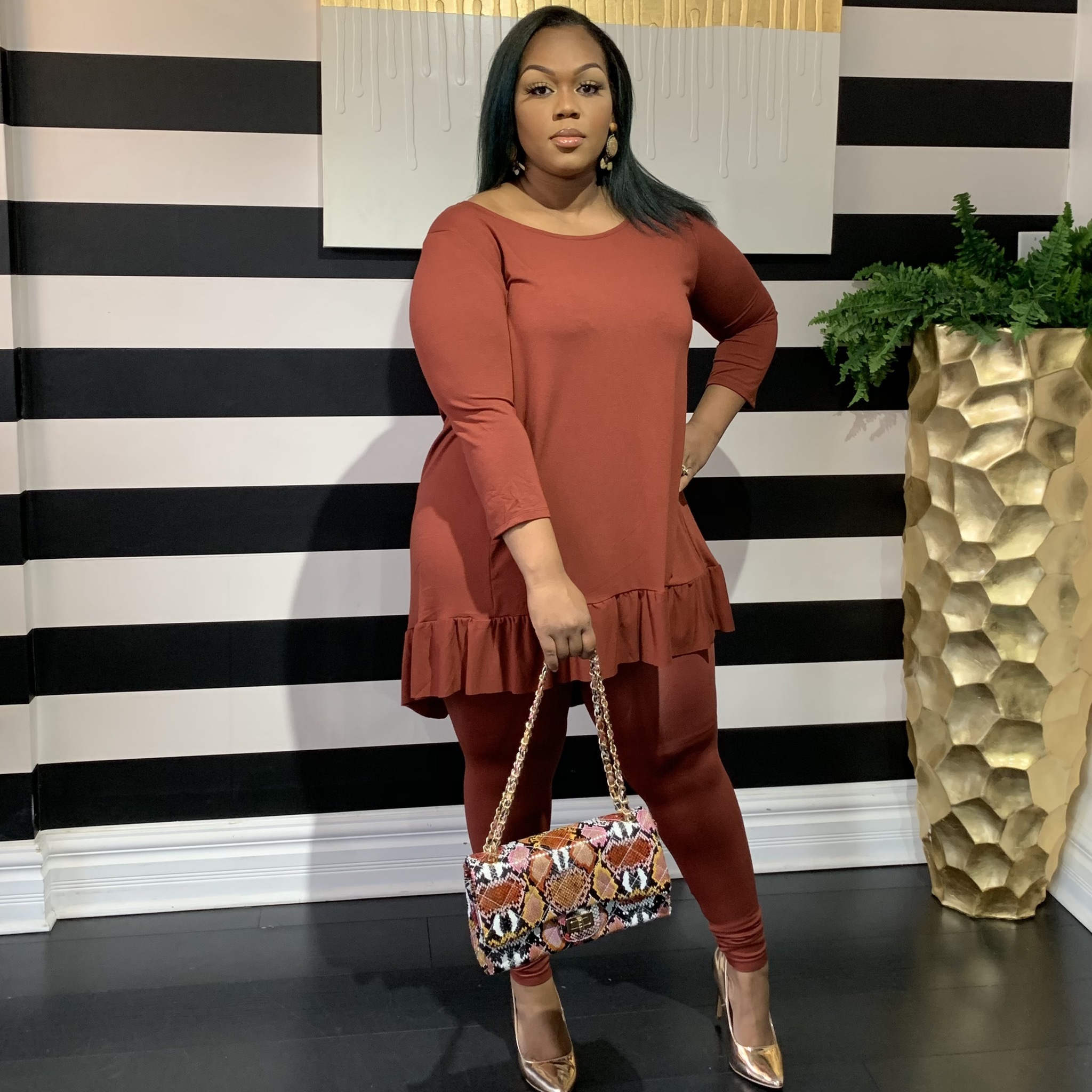 Buttercup Two Piece Set-Curvy-Dark Rust UP2P941-BUTTERCUPDARKRUST