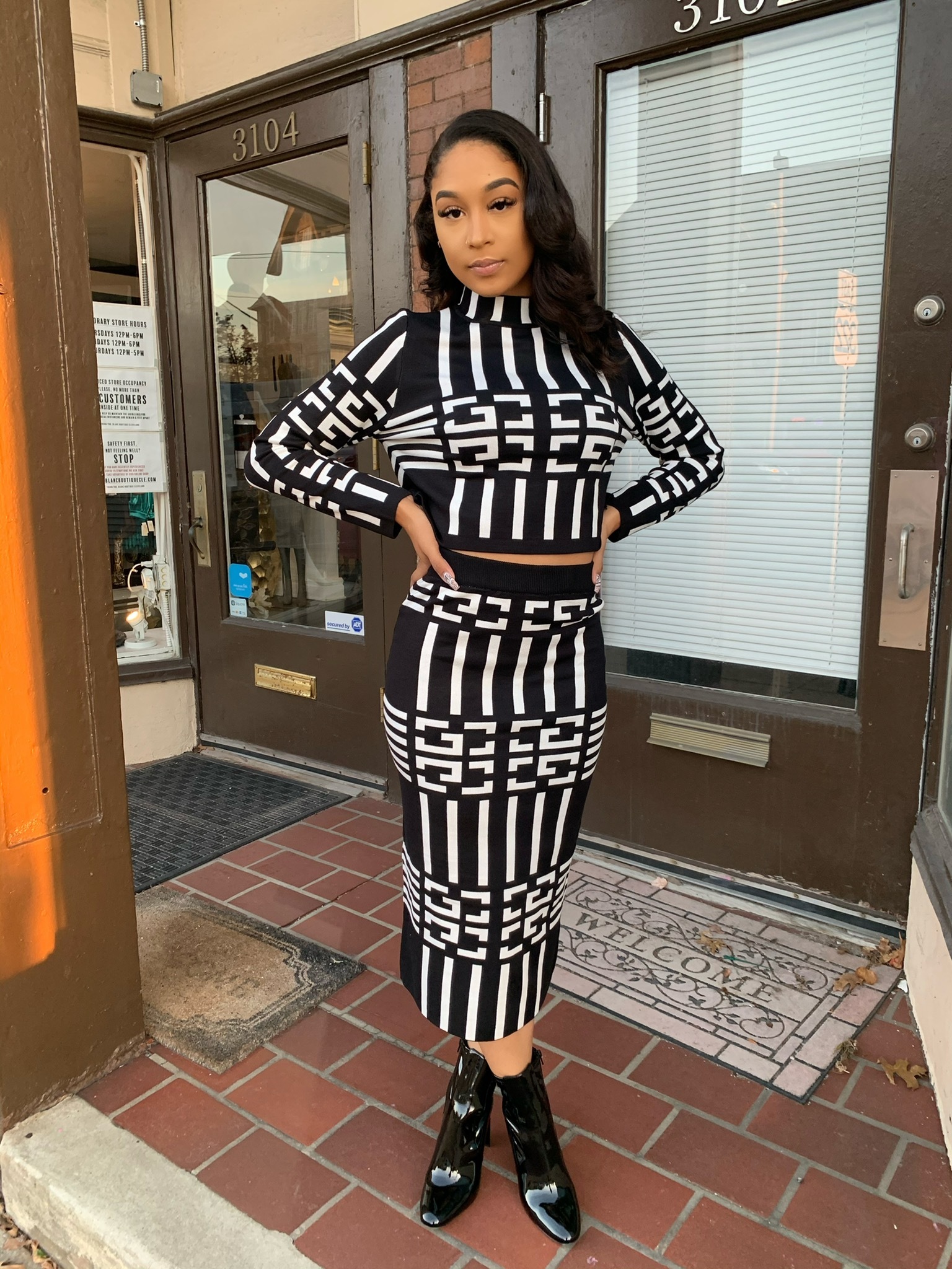Blanc Noir Two Piece Skirt Set-Black/White UP2P948-BLANCNOIR
