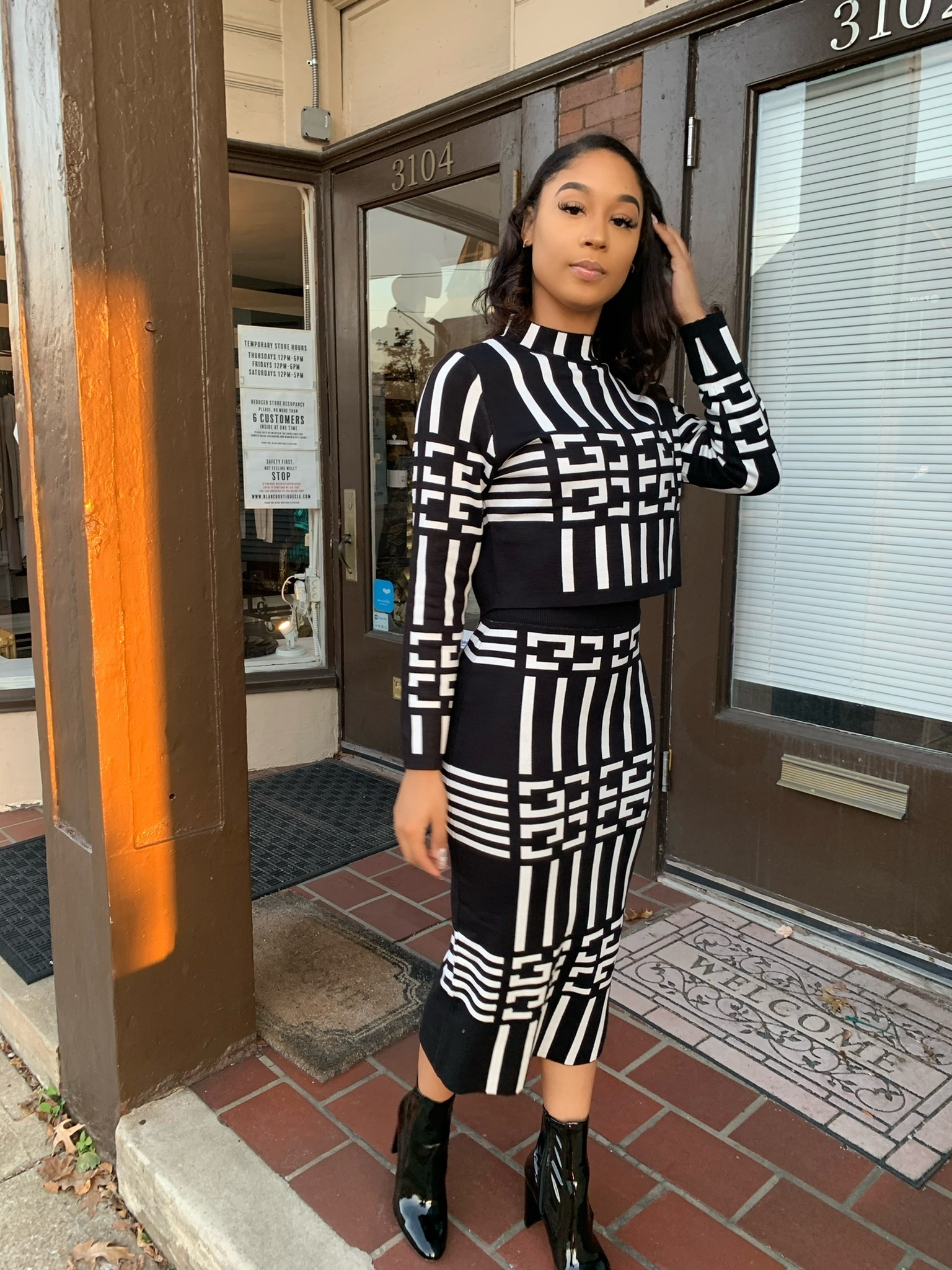 Blanc Noir Two Piece Skirt Set-Black/White