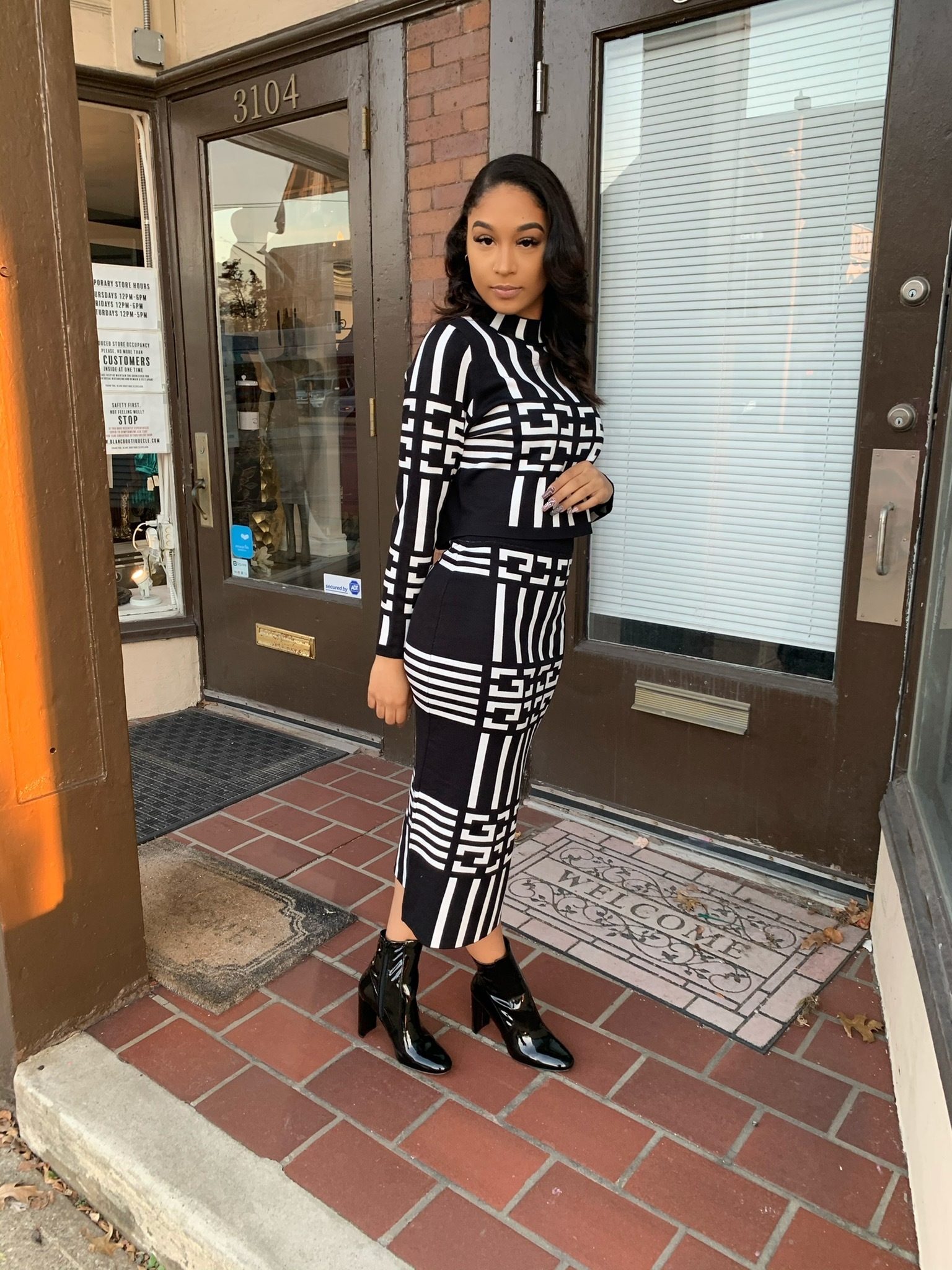 Blanc Noir Two Piece Skirt Set-Black/White