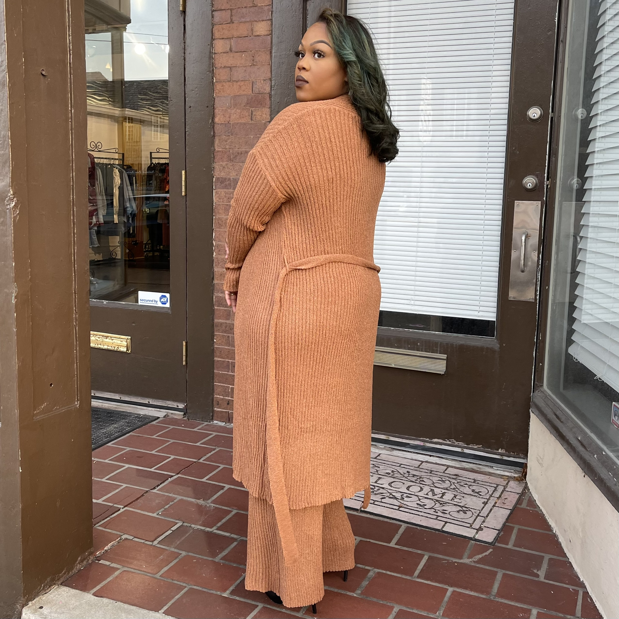 Warm Cinnamon Two Piece Duster Set-Curvy UP2P948-WARMCINNAMON