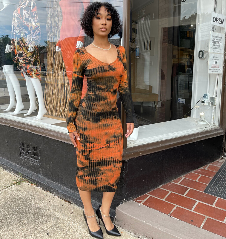 Twisted Midi Sweater Dress-Orange