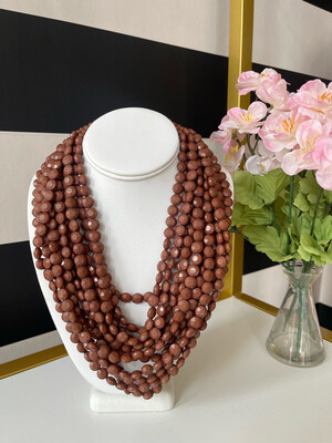 Multi Strand Beaded Necklace-Brown