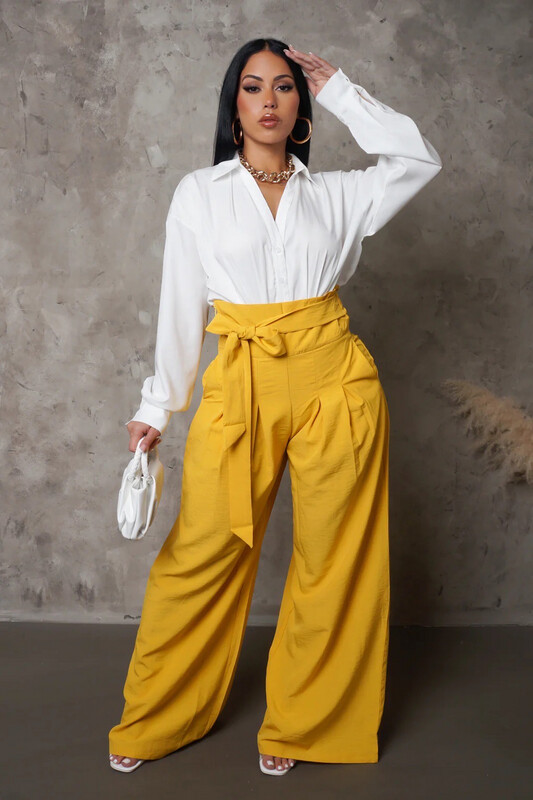 Bow Down Palazzo Pants-Mustard