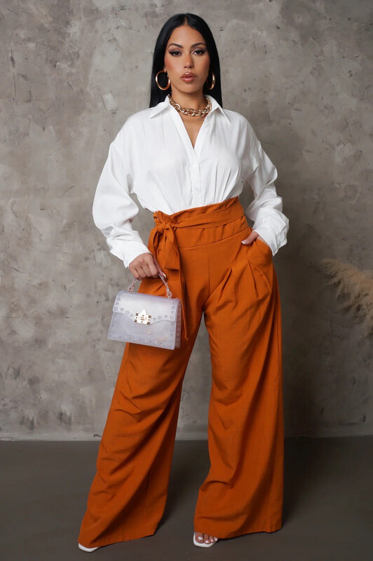 Bow Down Palazzo Pants-Rust