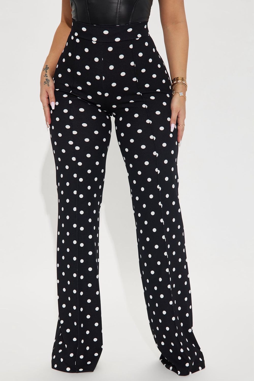 The District High Waist Pants-Black Polka Dots