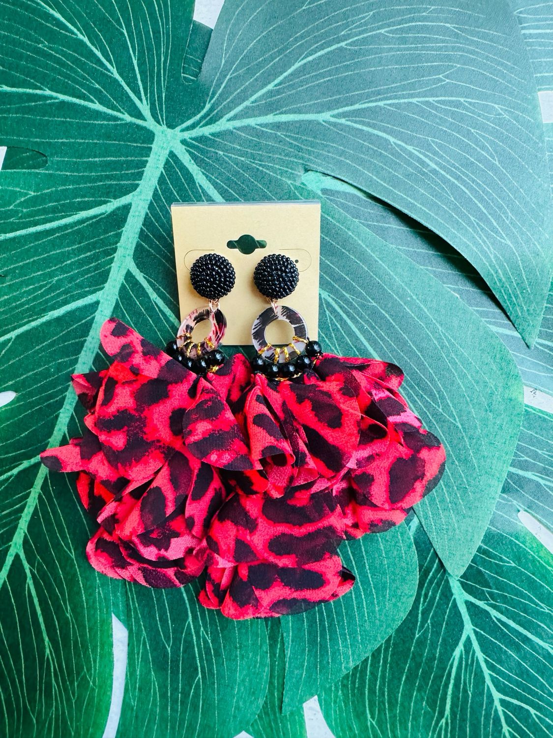 Selena Earrings-Red Cheetah