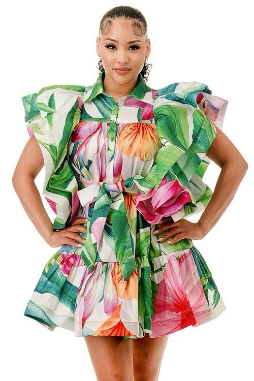 Be Bold Shirt Dress-Green Multi Print