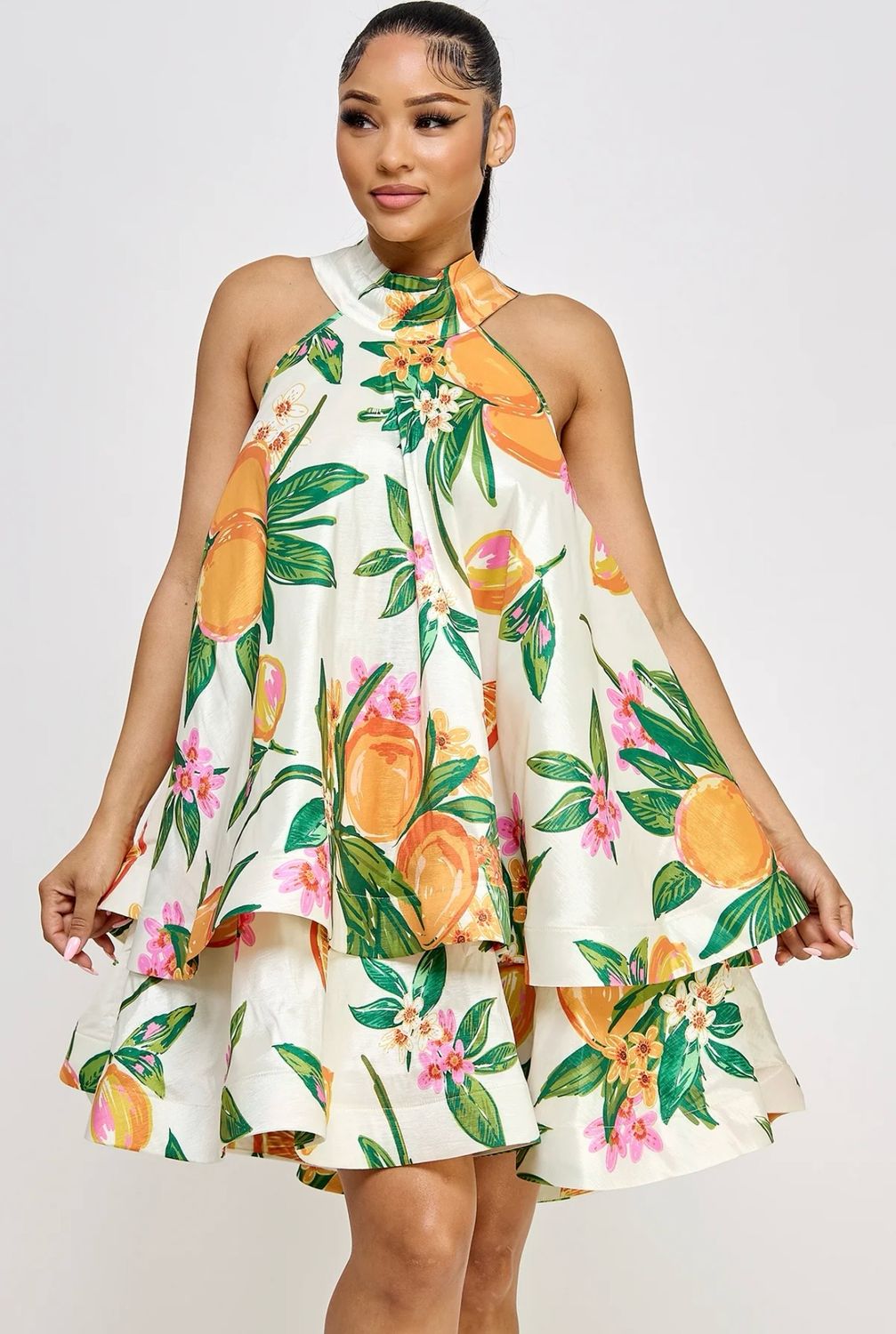 Garden Party Tiered Dress-Orange Print