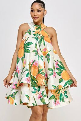 Garden Party Tiered Dress-Orange Print