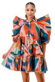 Tea Time Shirt Dress-Teal & Orange Print