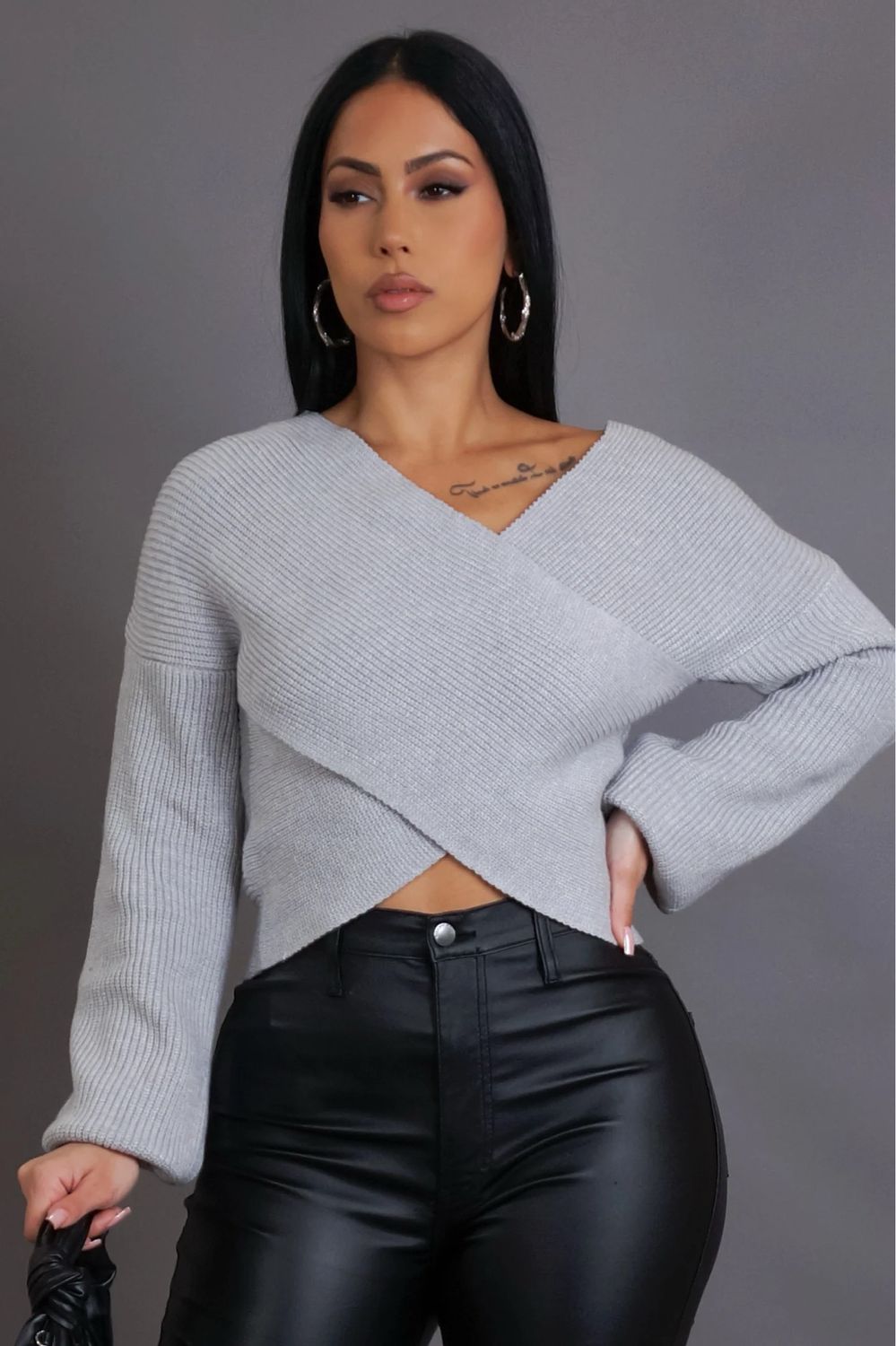 Take A Bite Sweater Top-Grey