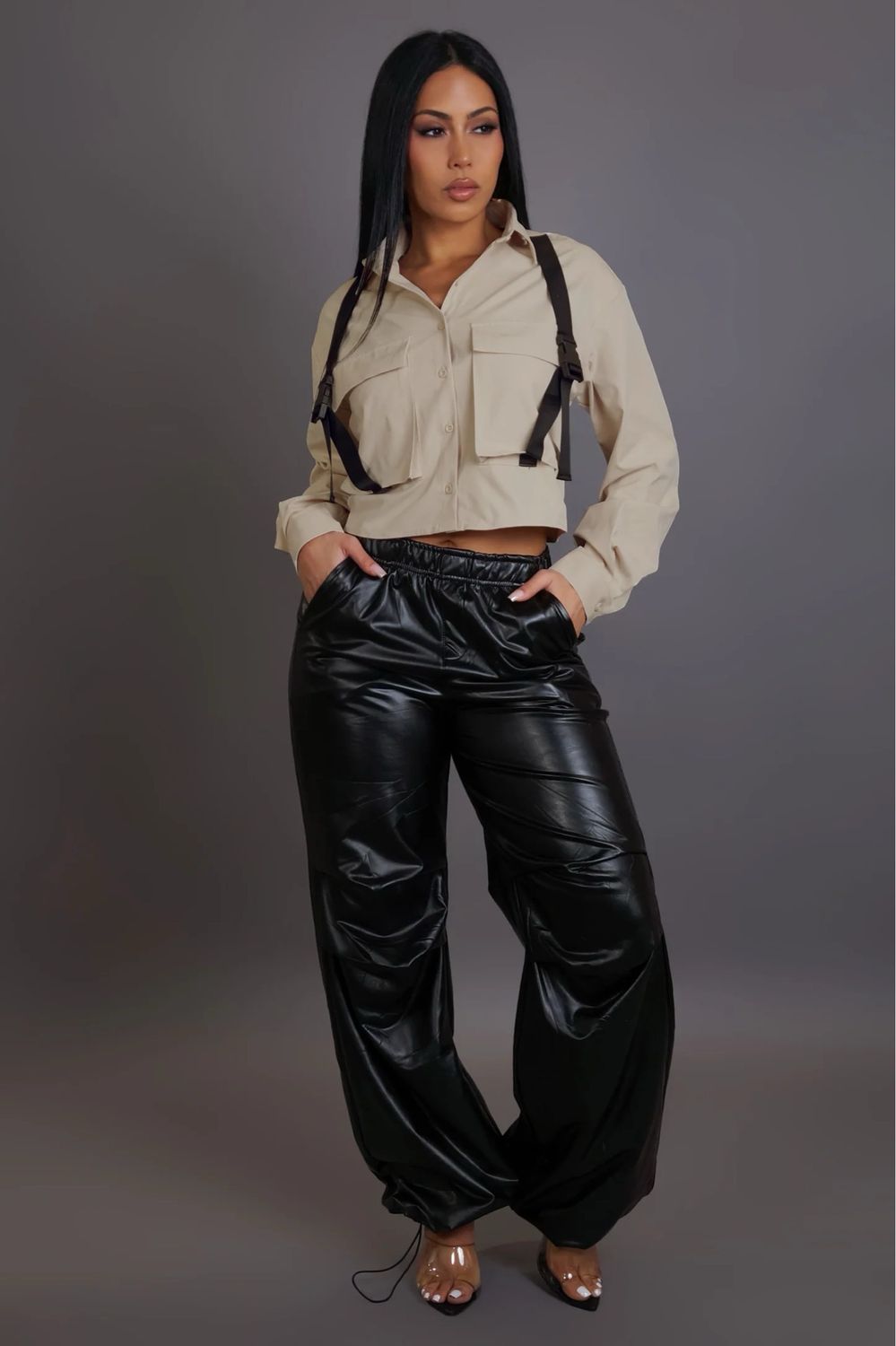 So Flirty Faux Leather Jogger Pants-Black