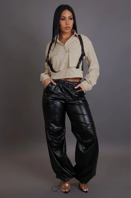 So Flirty Faux Leather Jogger Pants-Black