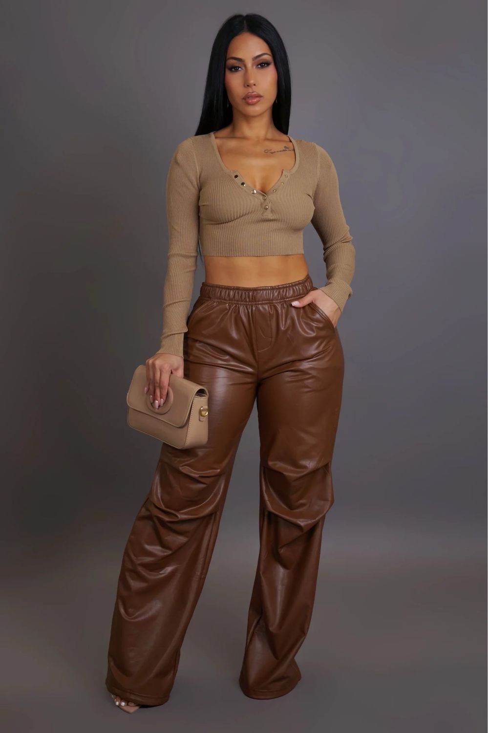 So Flirty Leather Jogger Pants-Cognac