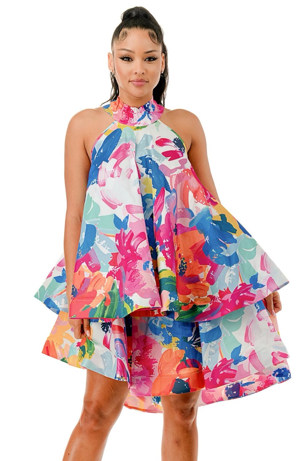 Garden Party Tiered Dress-Pink Print